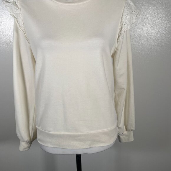 J.CREW Sweatshirt Womens Small Ivory Flutter Long Sleeve Round Neck Pullover - Picture 5 of 16